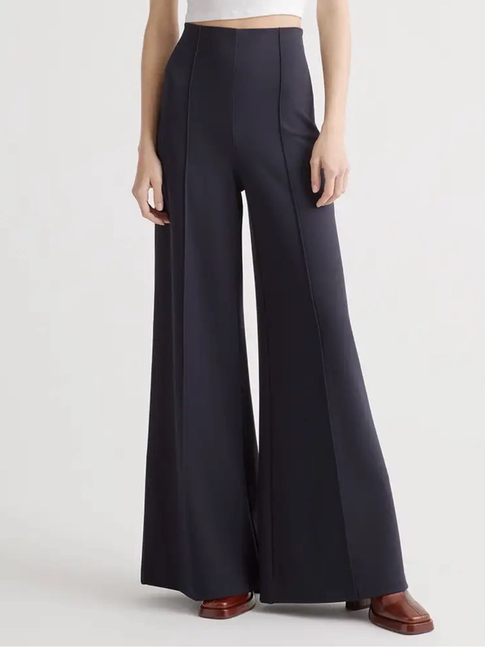 Quince women's Ultra-Stretch Ponte Super Wide Leg Pants Navy Sz M